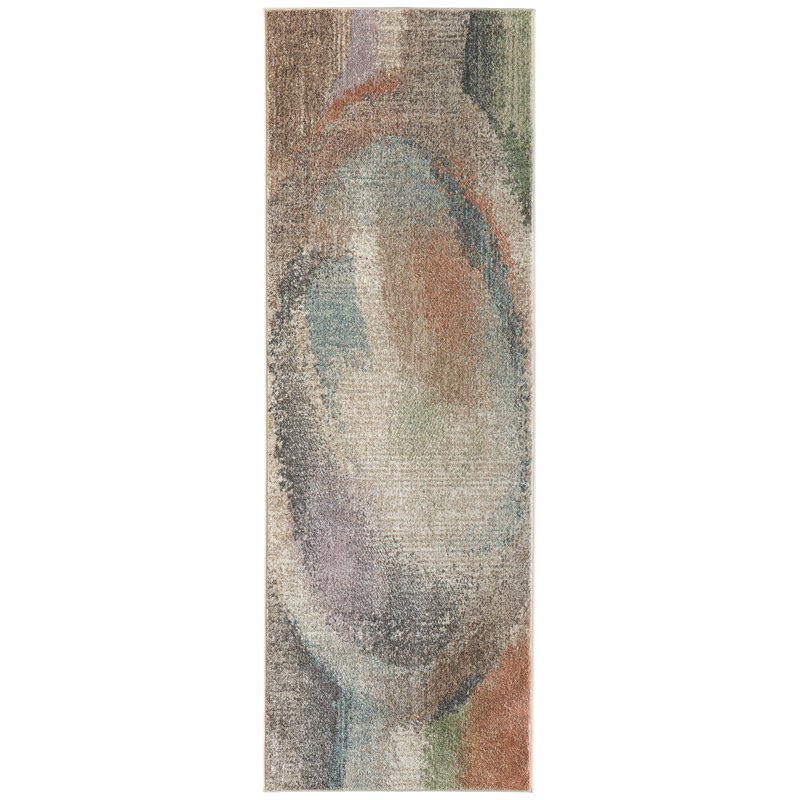 Roy Modern Abstract, Brown/Tan/Blue Area Rug, Rectangle 6'4" x 9'2"