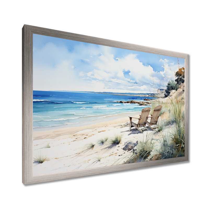 Plage, océan, bord de mer, sérénité II - océan, art mural plage, H 30 po x l 40 po x P 1,5 po, Cadre simple argenté