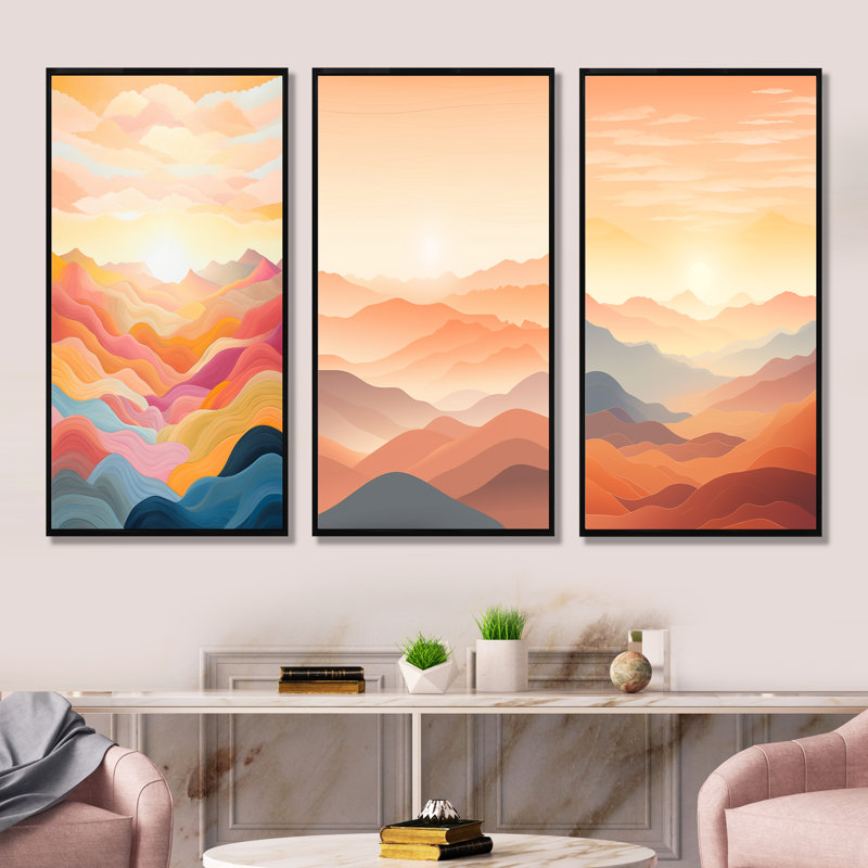 Ensemble de salon Bold Sunset Mountain Horizon - Sunrises Sunset, Cadre flottant noir, H 28 po x l 36 po