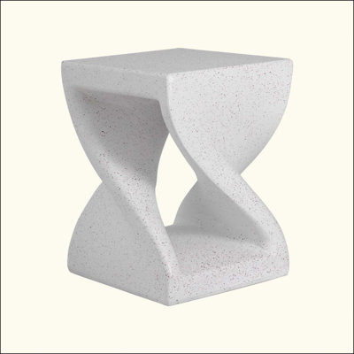 Outdoor Marble Modern Twisted-Base Terrazzo-Speckled All-Weather MGO Side Table – Indoor End Table For Home, Office & Patio Decor