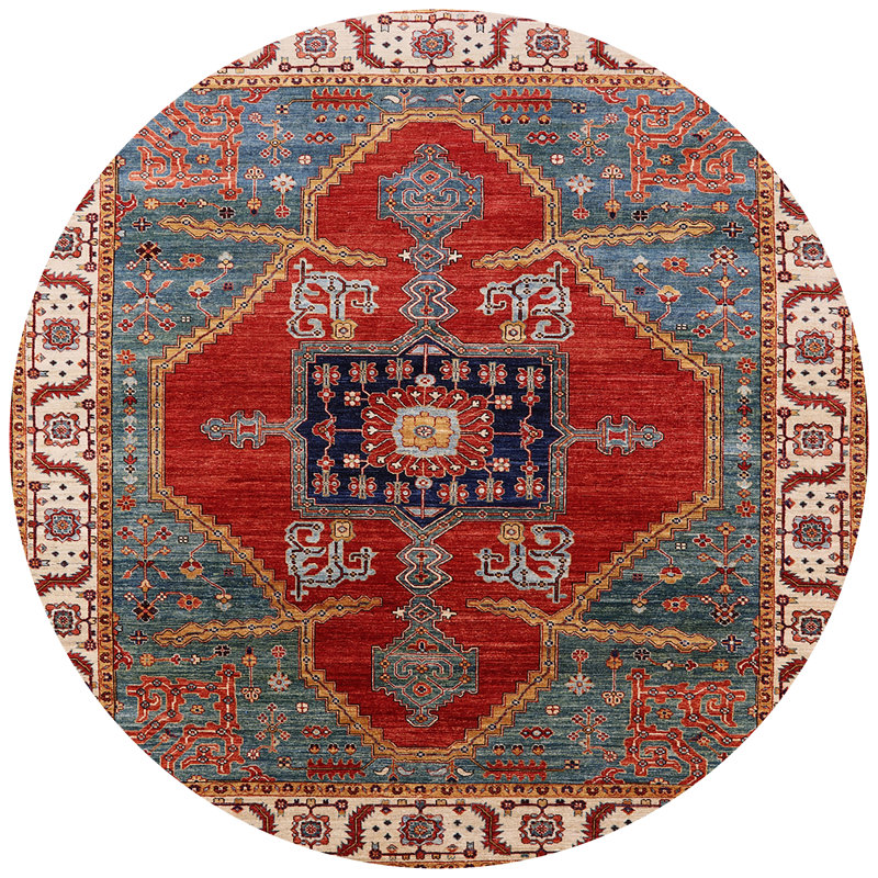 Tapis rouge / ivoire / bleu, Rond 4 pi