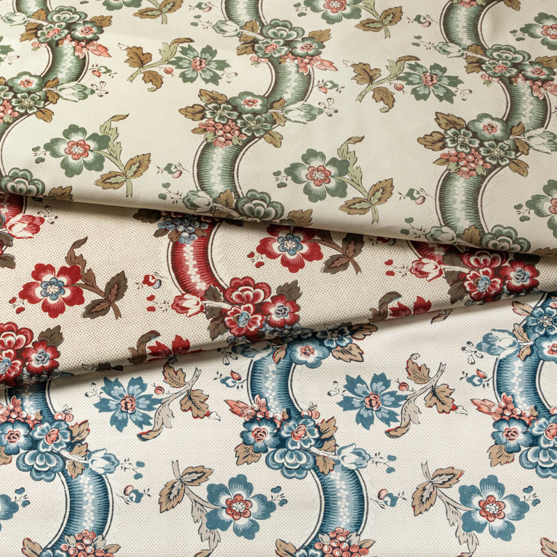 Benday Print Fabric, Green/Rose