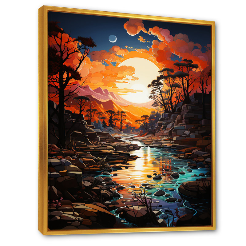 «Native River Of Wisdom I», reproduction sur toile, Cadre flottant doré, H 44 po x l 34 po x P 1,5 po