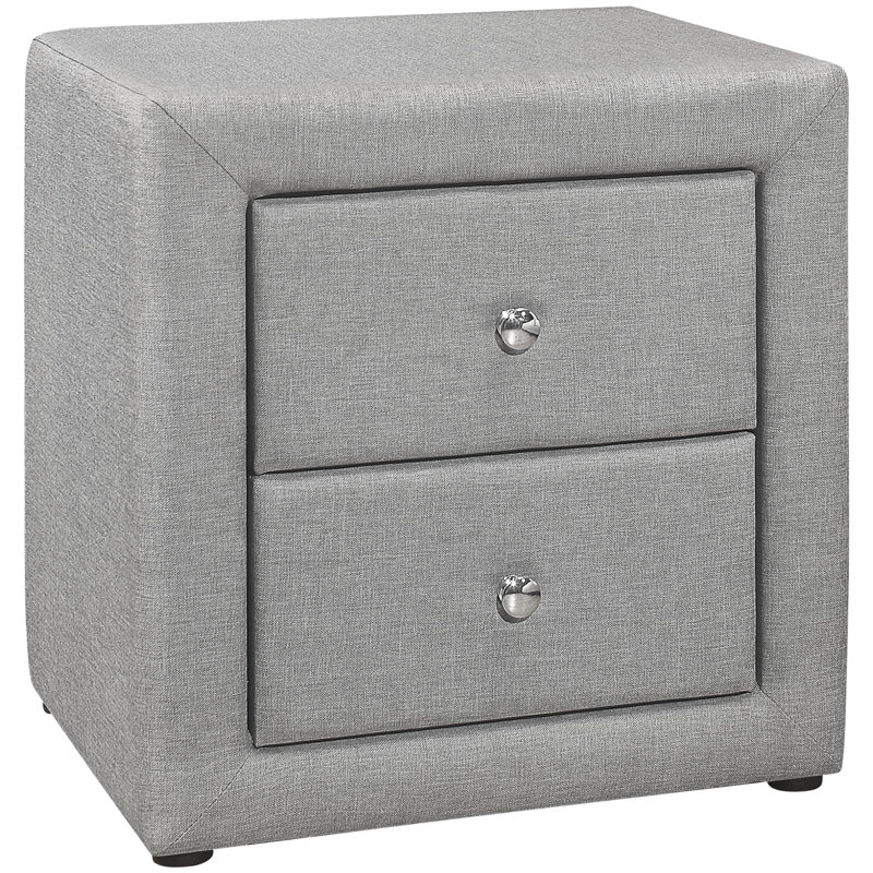 Table de chevet de chambre à coucher avec revêtement en lin gris - unité de rangement à 2 tiroirs