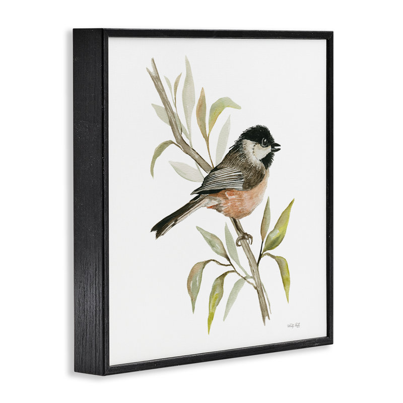 Moineau sur une branche, estampe numérique de Cindy Jacobs, H 12 po x l 12 po, Giclée encadrée noir minuit