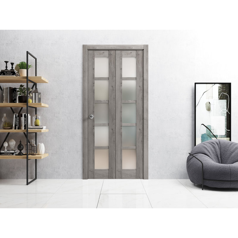 Porte pliante à panneaux en bois Quadro, 64 po x 80 po, Gris Nebraska
