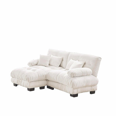 Canapé modulaire Cloud Couch pour le salon, canapé 2 places en chenille avec 2 coussins lombaires et 2 coussins décoratifs, canapé rembourré à large accoudoirs avec repose-pieds convertible, blanc chenille