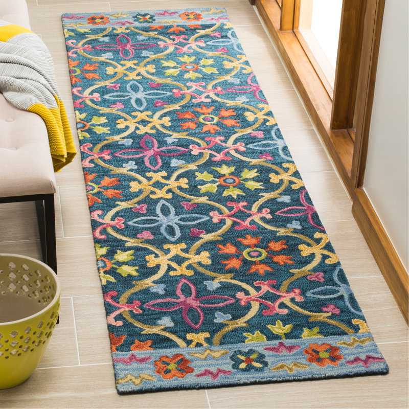 Tapis oriental en laine crocheté à la main Talmo, Tapis de couloir 2 pi 3 po x 8 pi