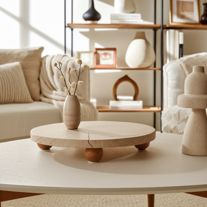Frandric Tan Travertine Round Decorative Tray