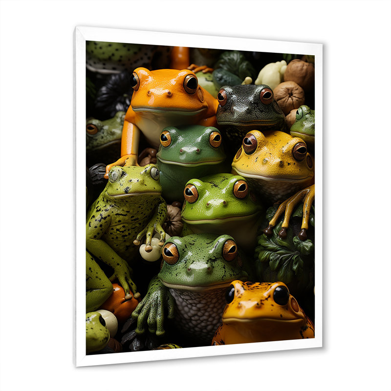 Toads Family, reproduction d'art sur toile, H 32 po x l 16 po x P 1 po, Cadre blanc