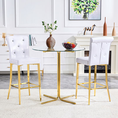 Ensemble de salle à manger 3 pièces à hauteur de bar avec plateau en verre et base en métal