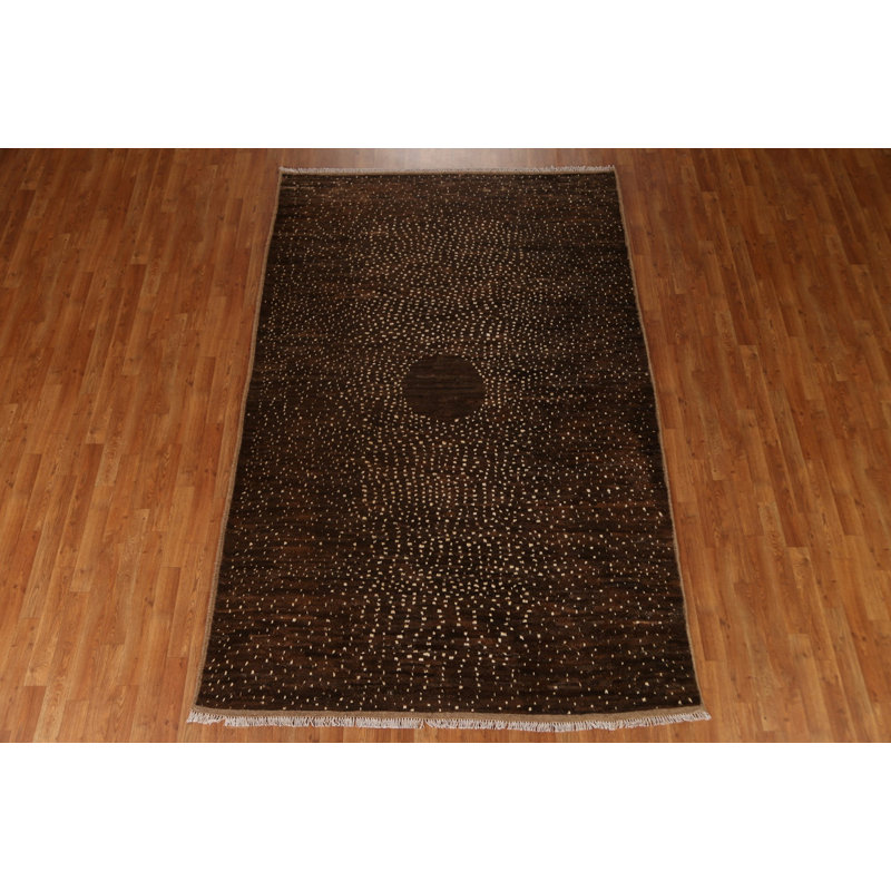 Tapis brun / noir en laine noué à la main de conception unique 5 pi 11 po x 9 pi New Age