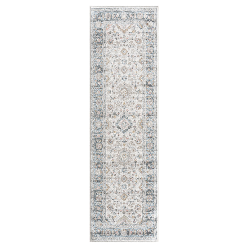 Tapis bleu clair / blanc Benner Killough, Tapis de couloir 2 pi 2 po x 7 pi 2 po