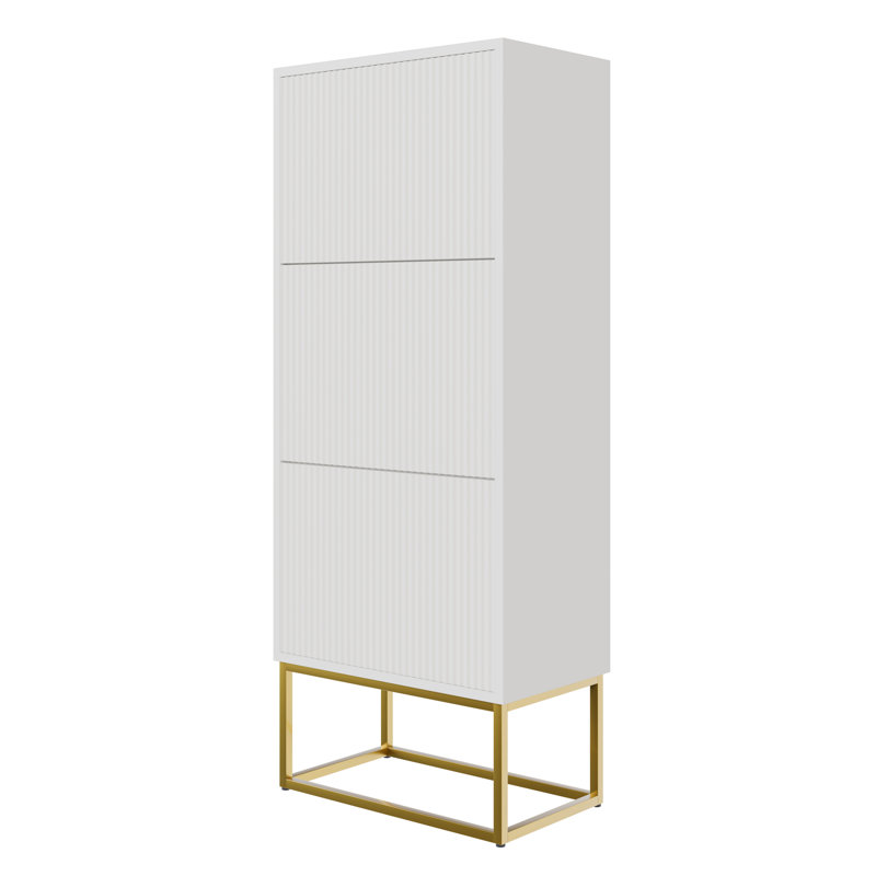 Veldio Three-Tier Shoe Cabinet 50 cm with Legs, White/Gold