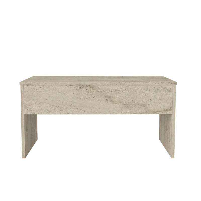 Modern Coffee Table, Travertine Color, 35.4 x 20.5 x 17.7 inches | 100% Melamine Coated Particle Board, Thickness: 0.7 inches | Stylish Marble Design, Perfect for Living Room & Contemporary Spaces, Durable & Elegant