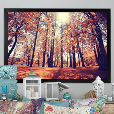 Coucher de soleil mystique dans une forêt d'automne orange II - œuvre d'art traditionnelle sur toile