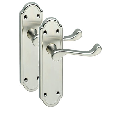  1 Pair Ashworth Ashwford Style Victorian Shaped Premium Door Handles Lever Latch in Satin Nickel Finish
