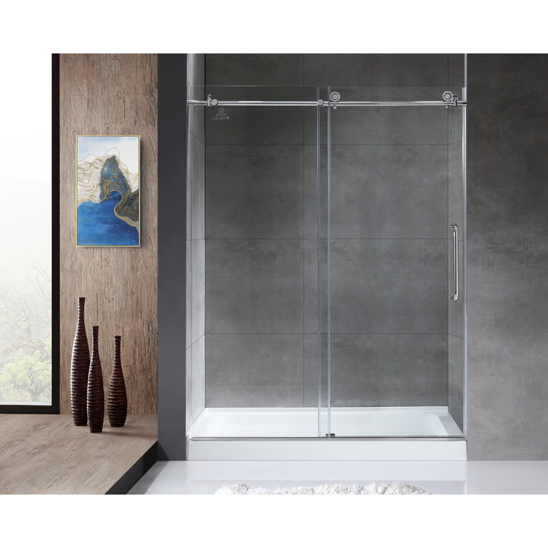 Madam Series 29.13 in. W x 76 in. H Single Added Frameless Shower Door with Clear Glass, Polished Chrome