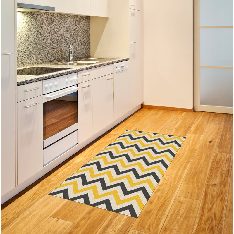 Yellow Chevron High Density Long Fiber Poly Threads Decorative Area Rug Carpet, Rectangle 2'7" x 5'