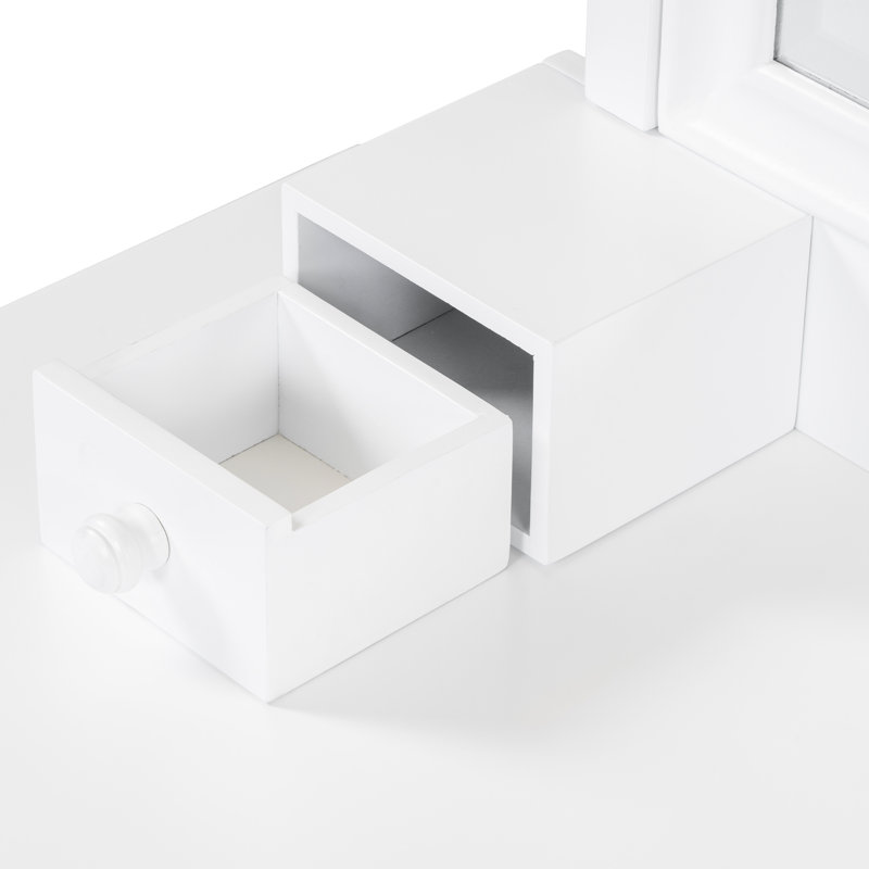 Meuble-lavabo de 44,4 po avec grand miroir réglable de 28,4 po, 5 tiroirs de rangement, 2 compartiments d'armoire, design contemporain blanc, différentes armoires pivotantes pour station de maquillage, finition, espace