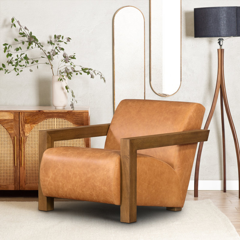 Méridienne Giza en cuir brun clair cognac