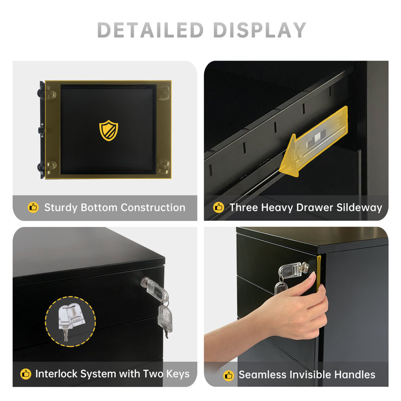 Darchell 14.8'' Wide 3 -Drawer Mobile File Cabinet, Black