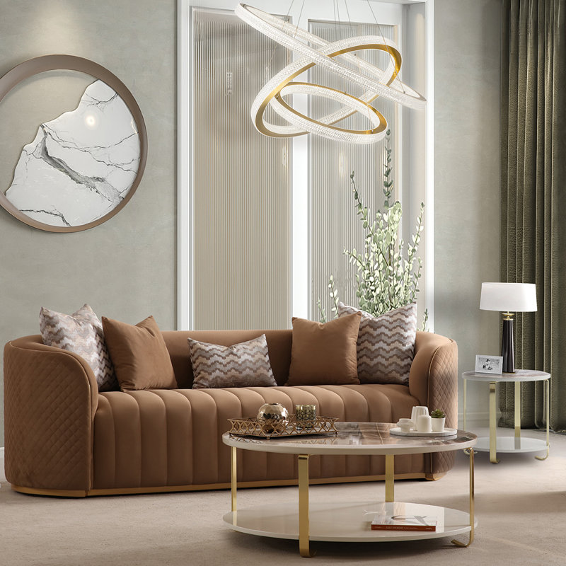 Ariana 83'' Velvet Round Arm Loveseat, 31" H x 97" W x 35" D, Caramel