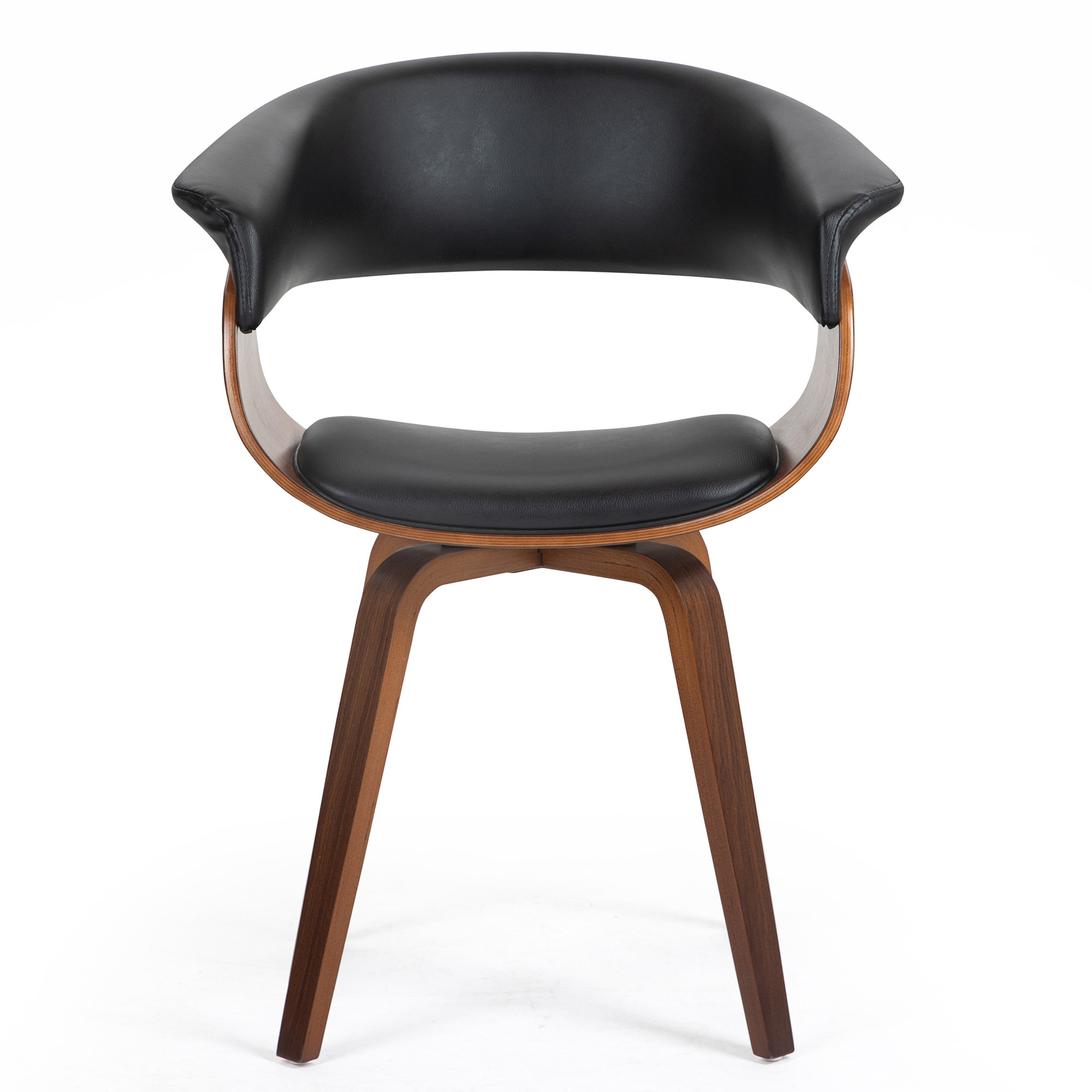 Ebern Designs Beale Black Faux Leather Dining Chair with Walnut Wood ...