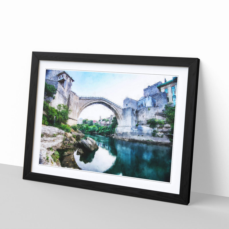 Stari Most Old Bridge - Picture Frame Graphic Art Print, 62cm H x 87cm W x 2cm D, Black Framed