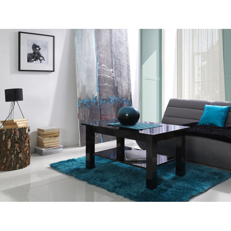 Overcash Four Leg Coffee Table with Storage, Glossy White, Glossy Black