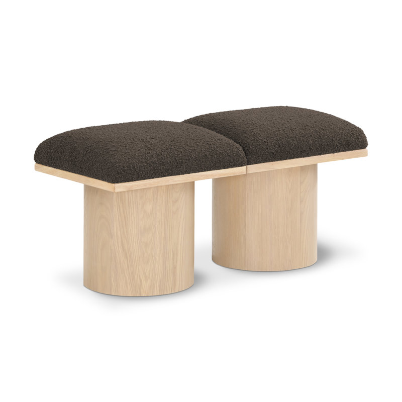 Husnan Boucle Upholstered Bench, 17.5" H x 36" W x 15.5" D, Brown Boucle Fabric, Natural