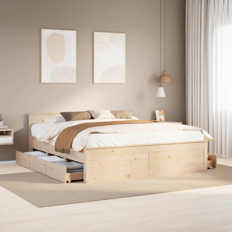 Heinle Solid Wood Storage Bed, Brown, Super King (6')