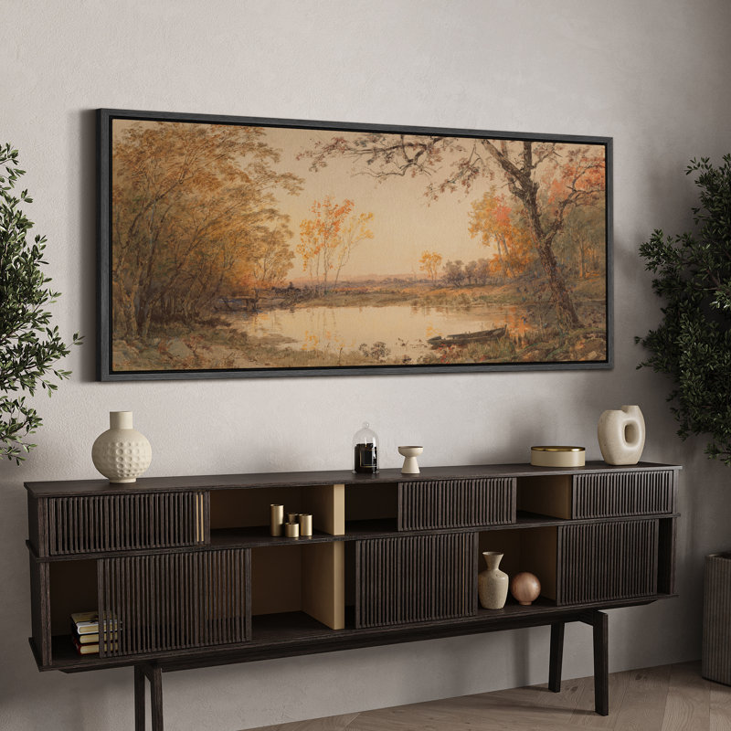 Grande impression sur toile encadrée, impression de paysage d'automne rétro pour automne rustique, Noir, H 30 po x l 60 po