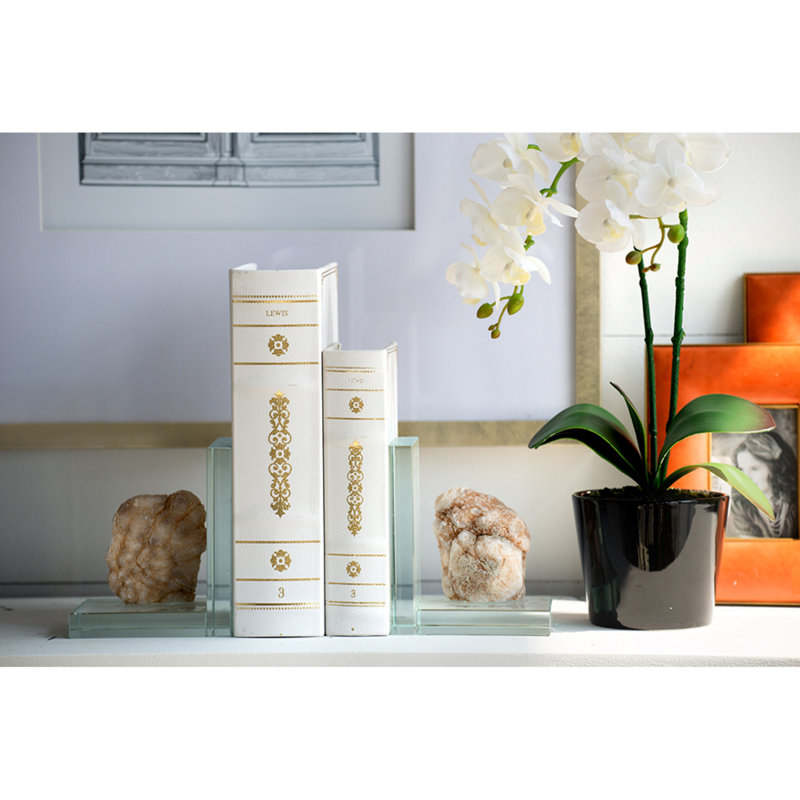Set of 2 Decorative Faux Leather Book Boxes, Hidden Storage Boxes with White and Gold “French Traditions” Design, 10” x 7” and 8” x 5”