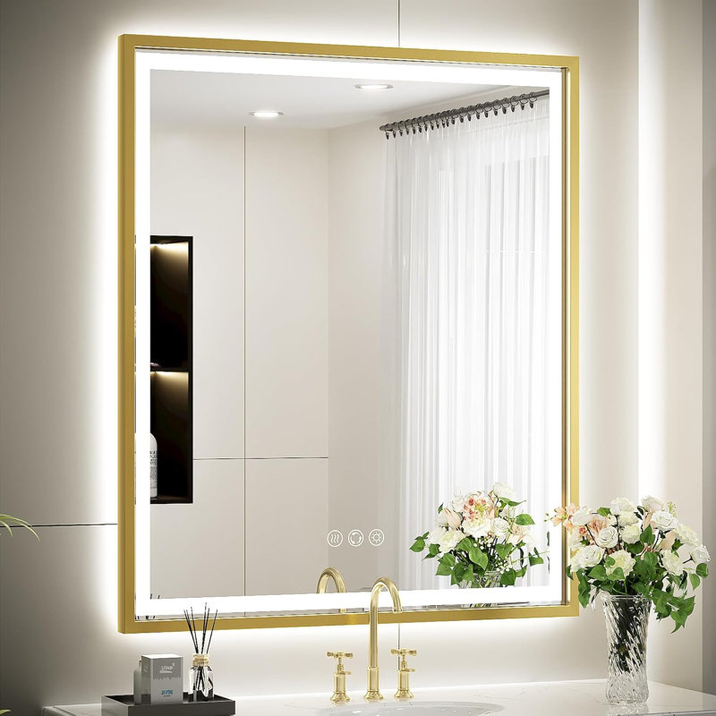 LED Bathroom Mirror With Lights, Frontlit & Backlit Lighted Bathroom Mirror with Anti Fog, Lighted Wall Mirrors,3 Colors Temperature,Dimmable