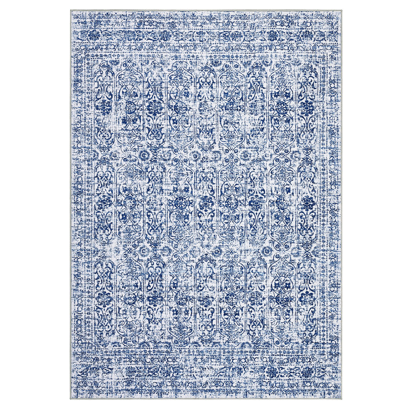 Vintage Machine Washable Area Rug Soft Non Slip Thin Floor Carpet, Low Pile Non Shedding Rug, Stain Resistant Printed Rug for Bedroom Living Room