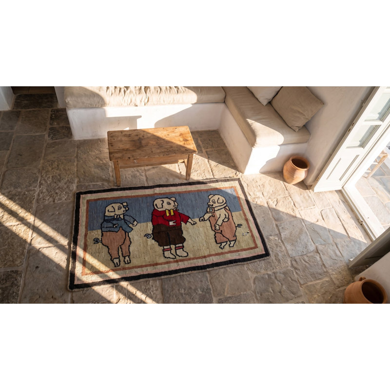 Tapis antique en laine crocheté multicolore à petits pois 3