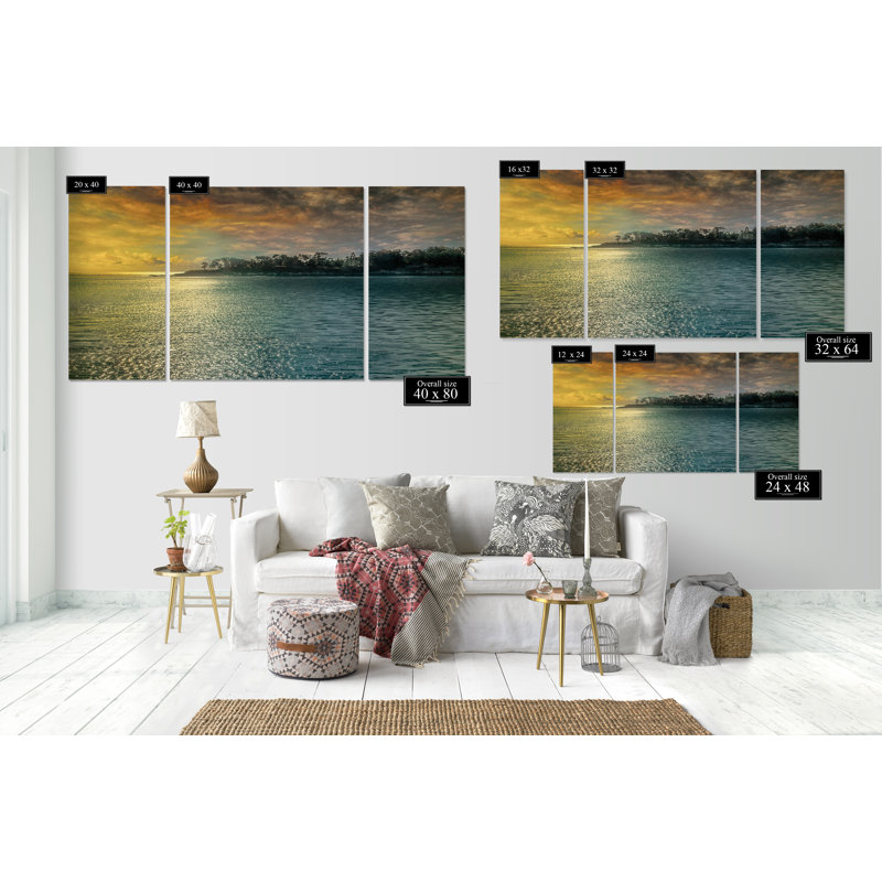 Mystic Island-ensemble de 3 reproductions d’art sur toile, H 40 po x l 80 po x P 1,5 po