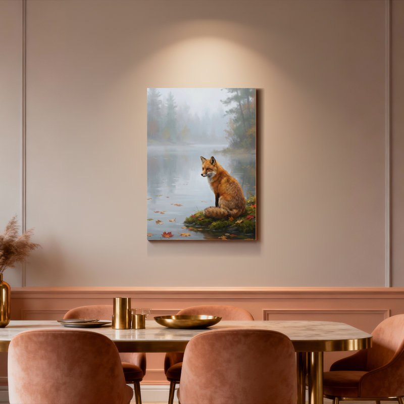 Ensemble de 1 tableau sur toile tendue représentant un renard dans un paysage d'automne, H 18 po x l 12 po