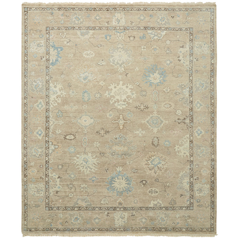 Hand Knotted Wool Oriental Area Rug in Tan, Rectangle 12' x 15'