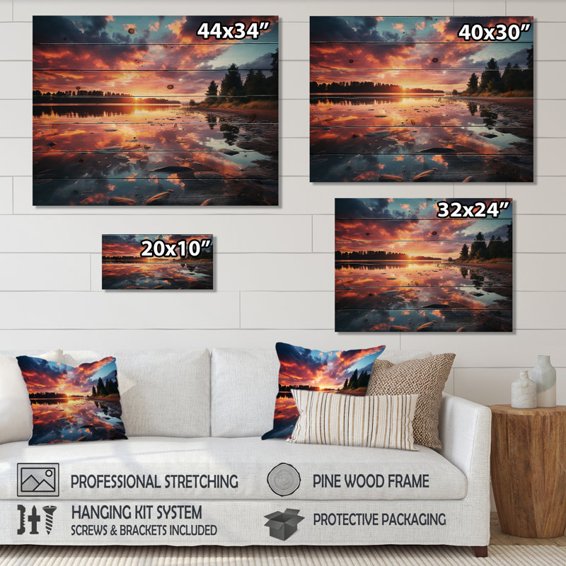 Horizon Sunset By The Lake I - lac sur bois, H 10 po x l 20 po x P 0,78 po