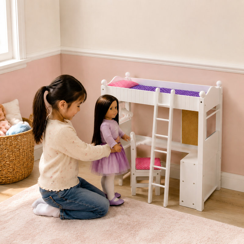Olivia's Little World Olivia Little Princess 45.7cm Doll Loft Bunk Bed and Desk Set with Chair, Ladder, Hangers, Bedding and Message Board
