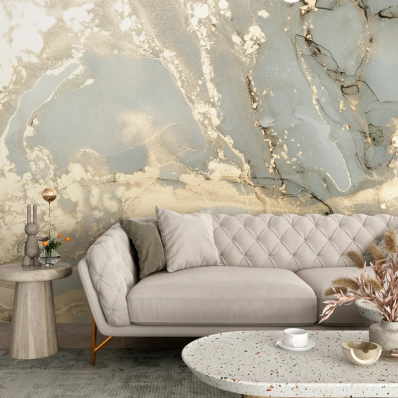 Adhésif mural bleu, beige et or, L 108 po x l 96 po