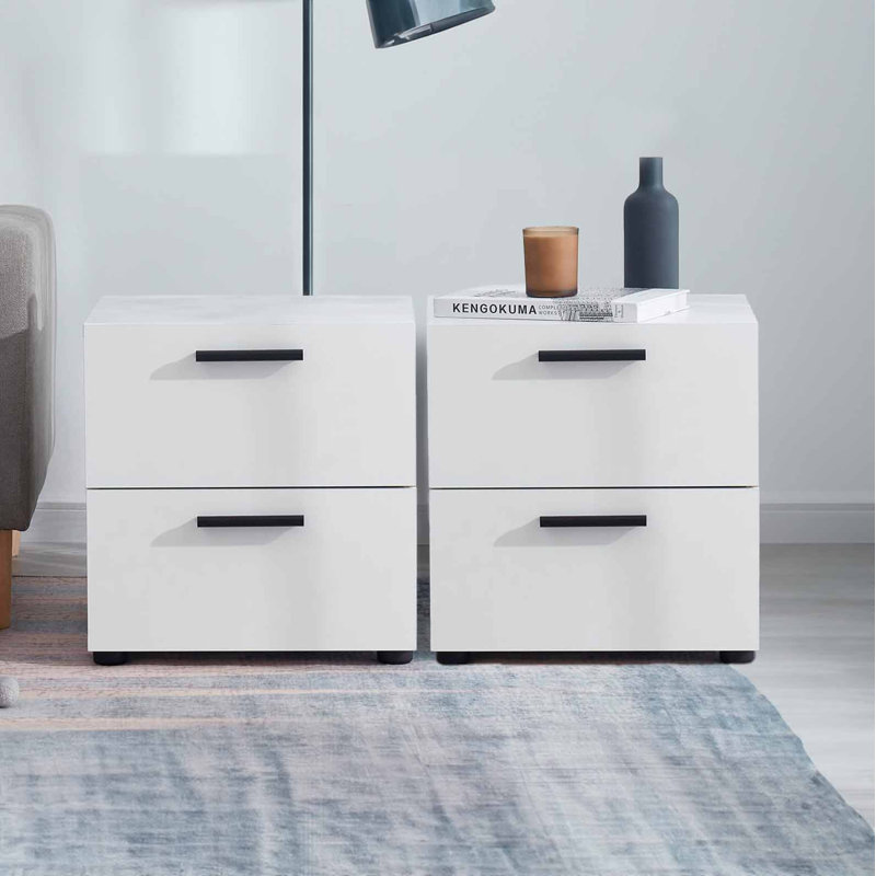 Nestl Wooden Nightstand with 2 Drawers, White, 2