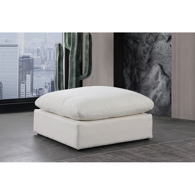 Israar Upholstered Ottoman, Cream Linen Textured Fabric