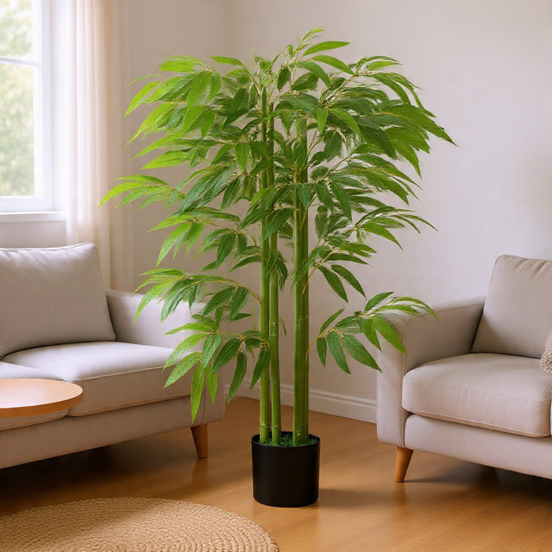 Faux bambou Valey avec pot rempli de ciment, soie soyeuse réaliste 55 pouces