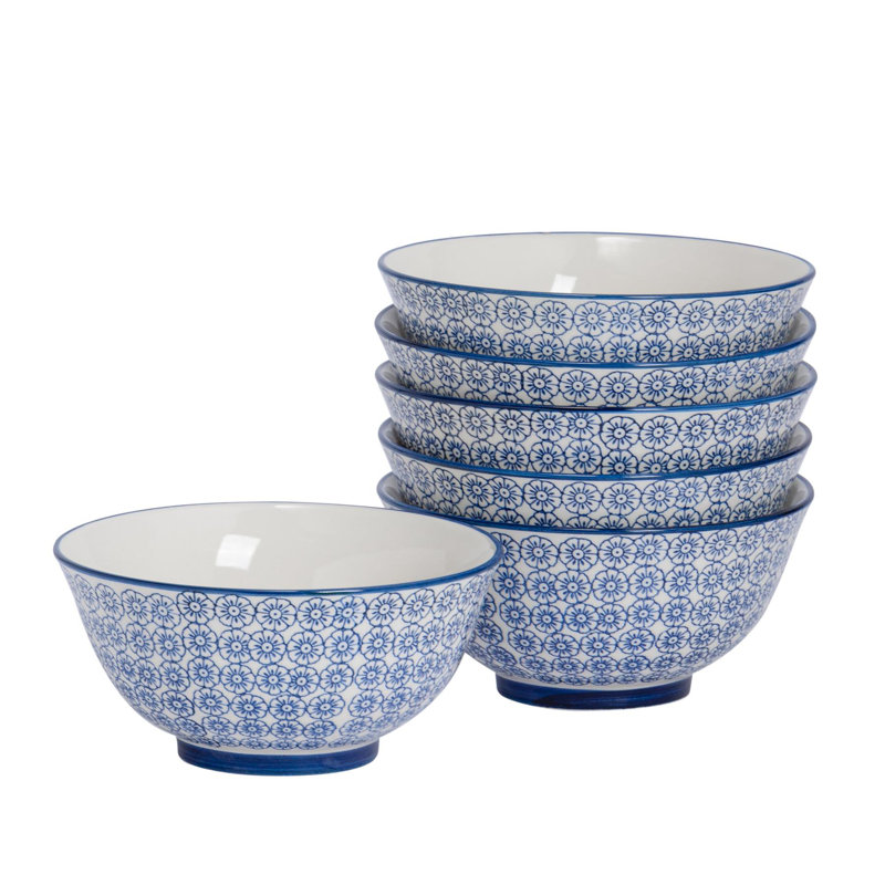 Nicola Spring - Hand-Printed Cereal Bowls - Navy - Set of 6
