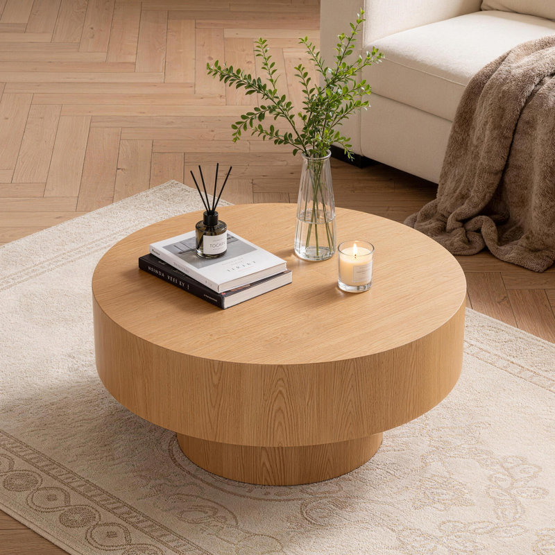 Table basse ronde ronde en bois naturel de 30,5 po pour le salon et la chambre à coucher, Bois naturel