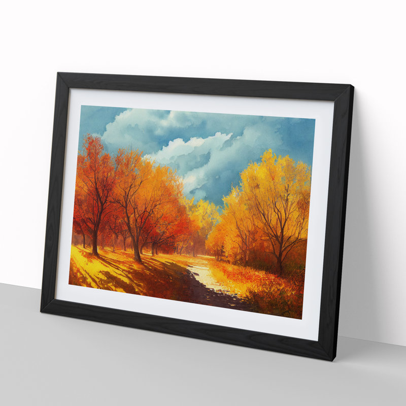 Watercolour Autumn Forest Vol.5 - Single Picture Frame Painting, Black Framed, 25cm H x 34cm W x 2cm D