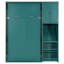 Lit simple bleu sarcelle rotatif avec plan de rangement pour bibliothèque, solution de rangement pour armoire supérieure, surface de travail escamotable et compartiments latéraux à l'ombre, bibliothèque intégrée, boîte dissimulée intégrée, zone extensible